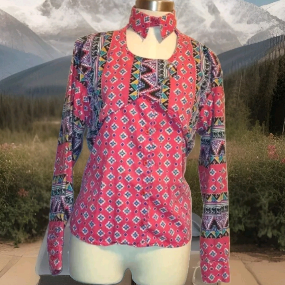 Frontier Series Western Aztec Cowgirl Button Up Shirt Size Medium Vintage